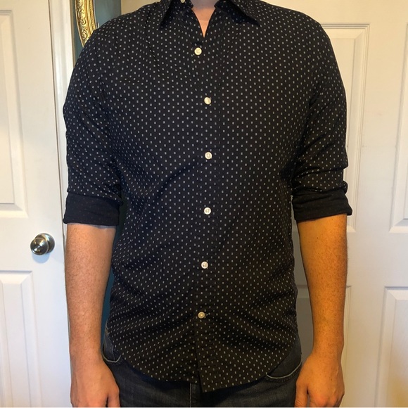 Gap Men’s Slim Fit casual printed long sleeve button down, black and white (M) - Picture 3 of 9